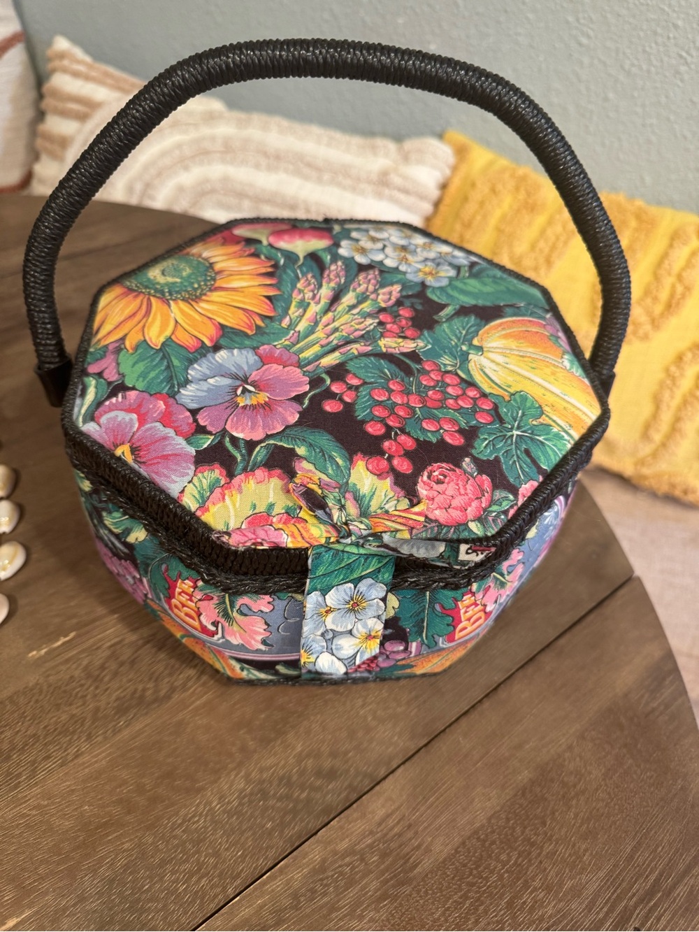 Vintage quilted sewing basket Floral